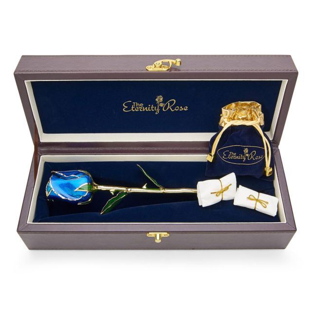 Blue Matched Set in Gold Heart Theme. Rose, Pendant & Earrings