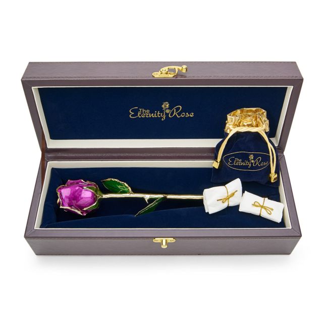 Purple Matched Set in Gold Heart Theme. Rose, Pendant & Earrings