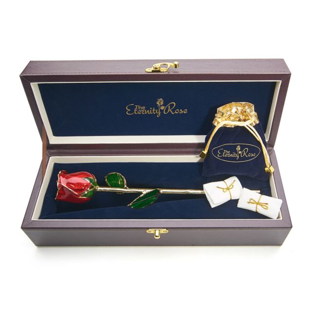 Red Matched Set in Gold Heart Theme. Rose, Pendant & Earrings