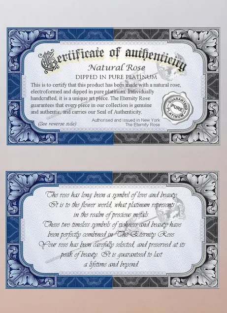 Certificate of authenticity — platinum Eternity Rose